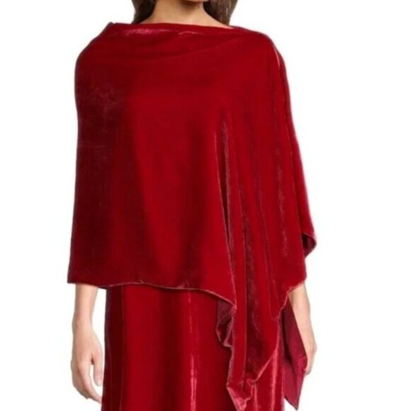Eileen Fisher Vibrant Red Velour Poncho - SZ OS - NWT - Picture 1 of 10